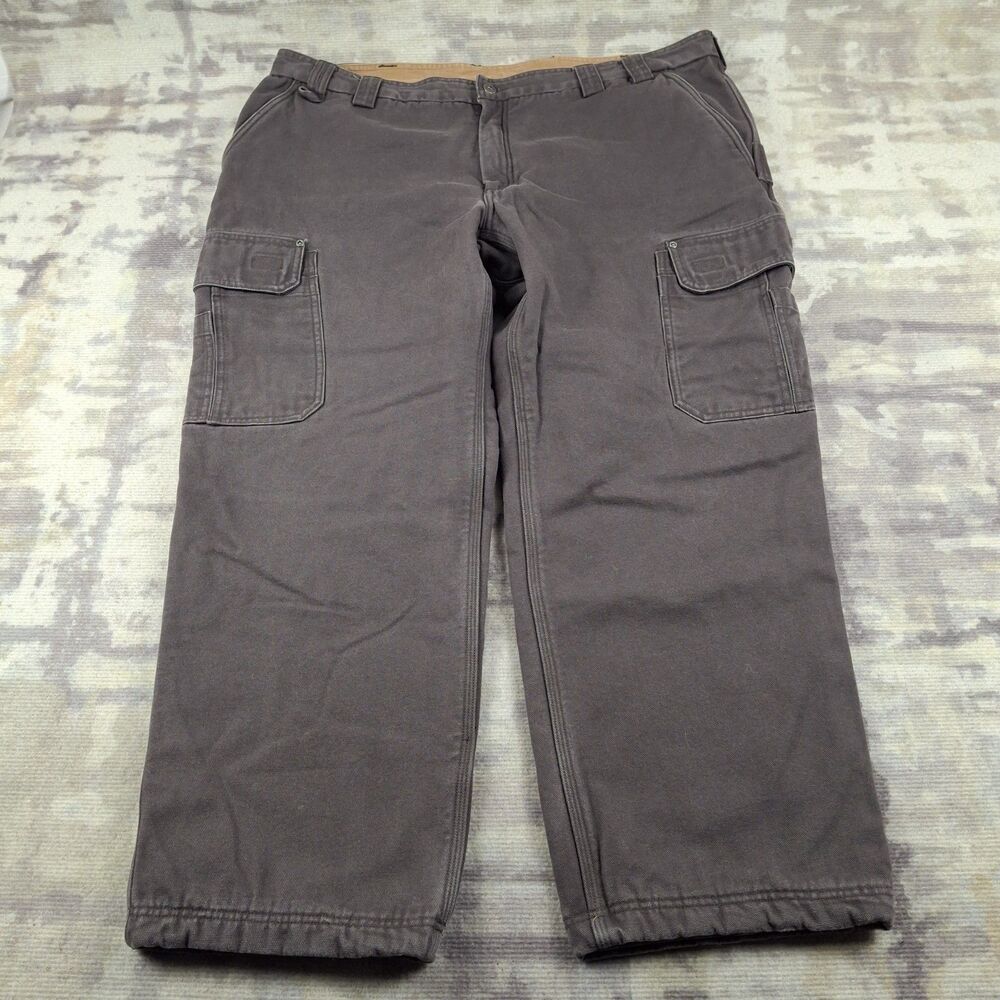 Duluth Trading Co Fleece Lined Pants Mens 44x30 Two Tone Grey Tan Canvas Work